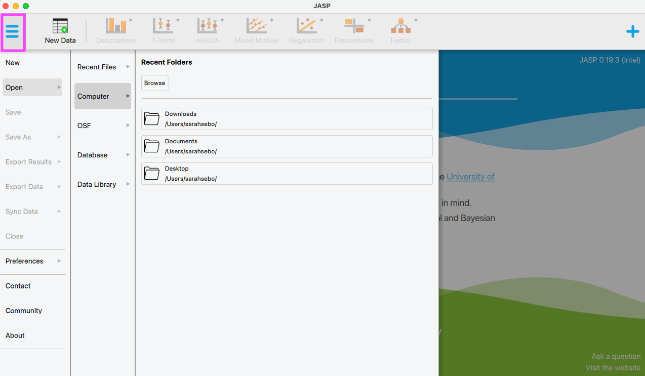 loading data into JASP