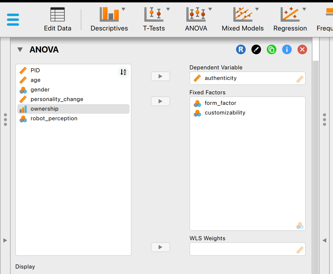 adding variables to JASP