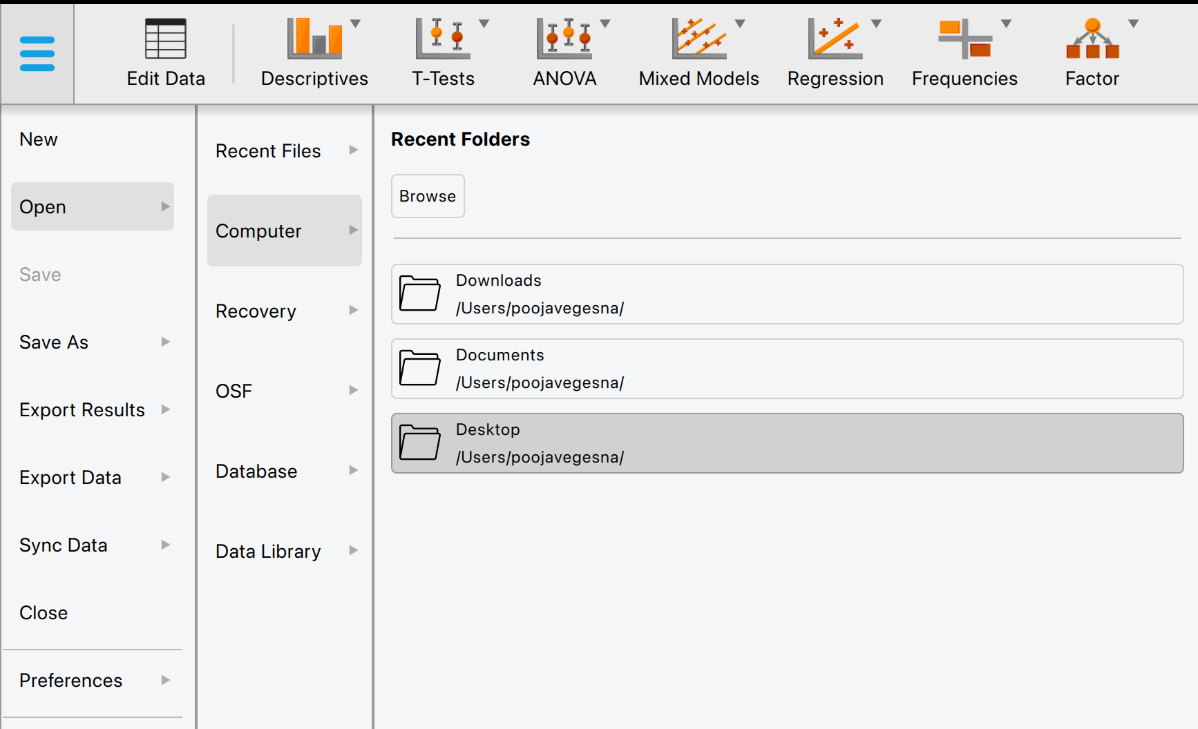 loading data into JASP