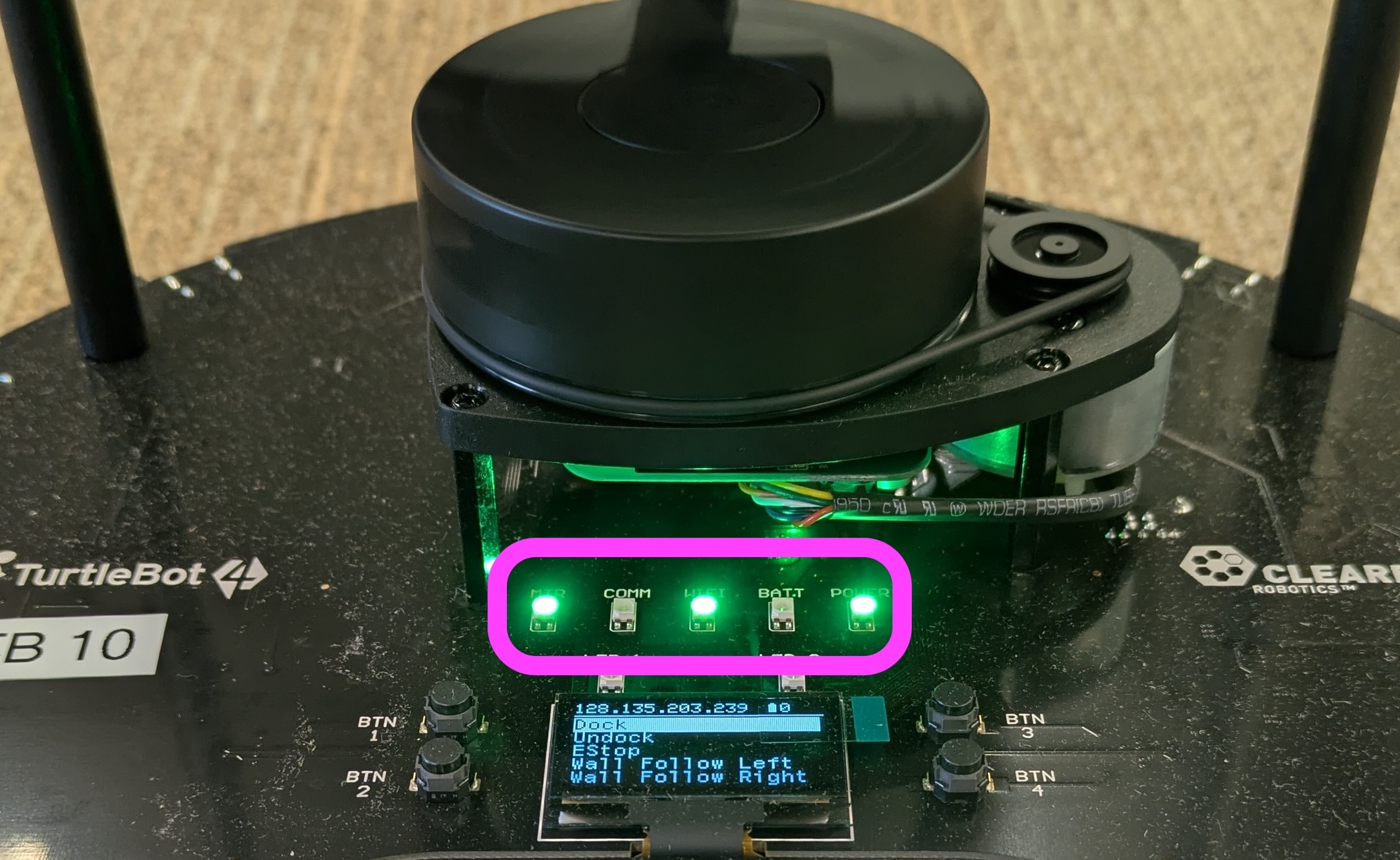 TB4 COMM BATT LEDs off